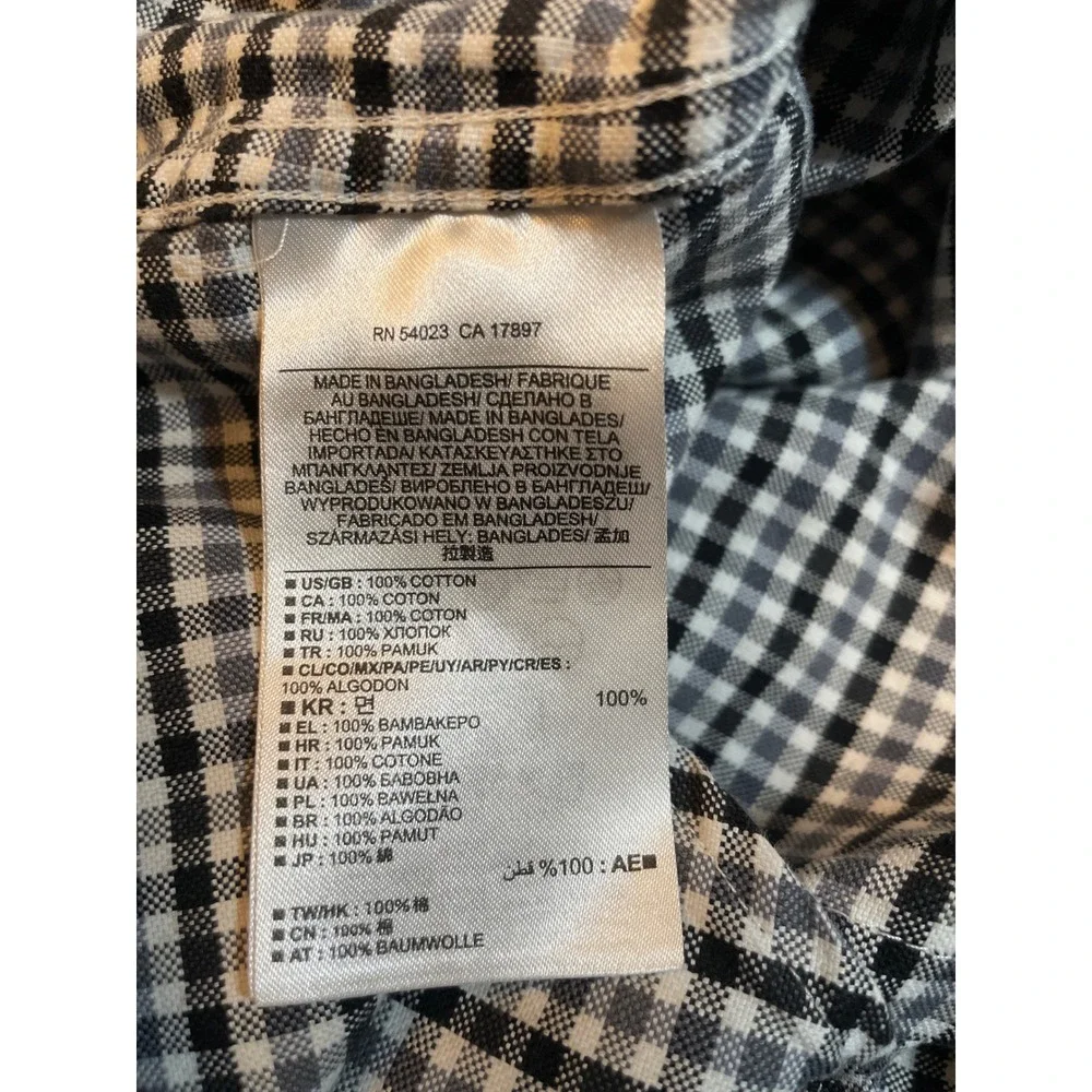 Banana Republic Oxford Shirt Mens Large Black White Gingham Tailored Slim Fit‎